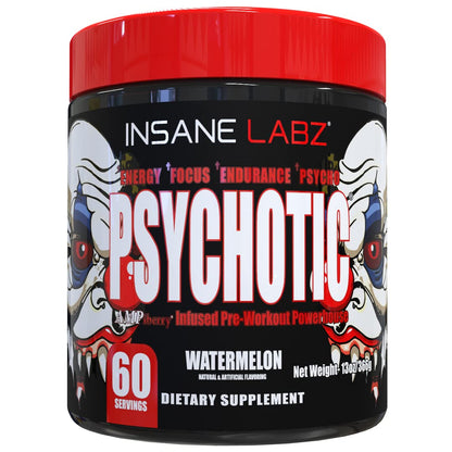 Insane Labz Psychotic, High Stimulant Pre Workout Powder, Extreme Lasting Energy, Focus and Endurance with Beta Alanine, Creatine Monohydrate DMAE, 35 Srvgs (Fruit Punch)