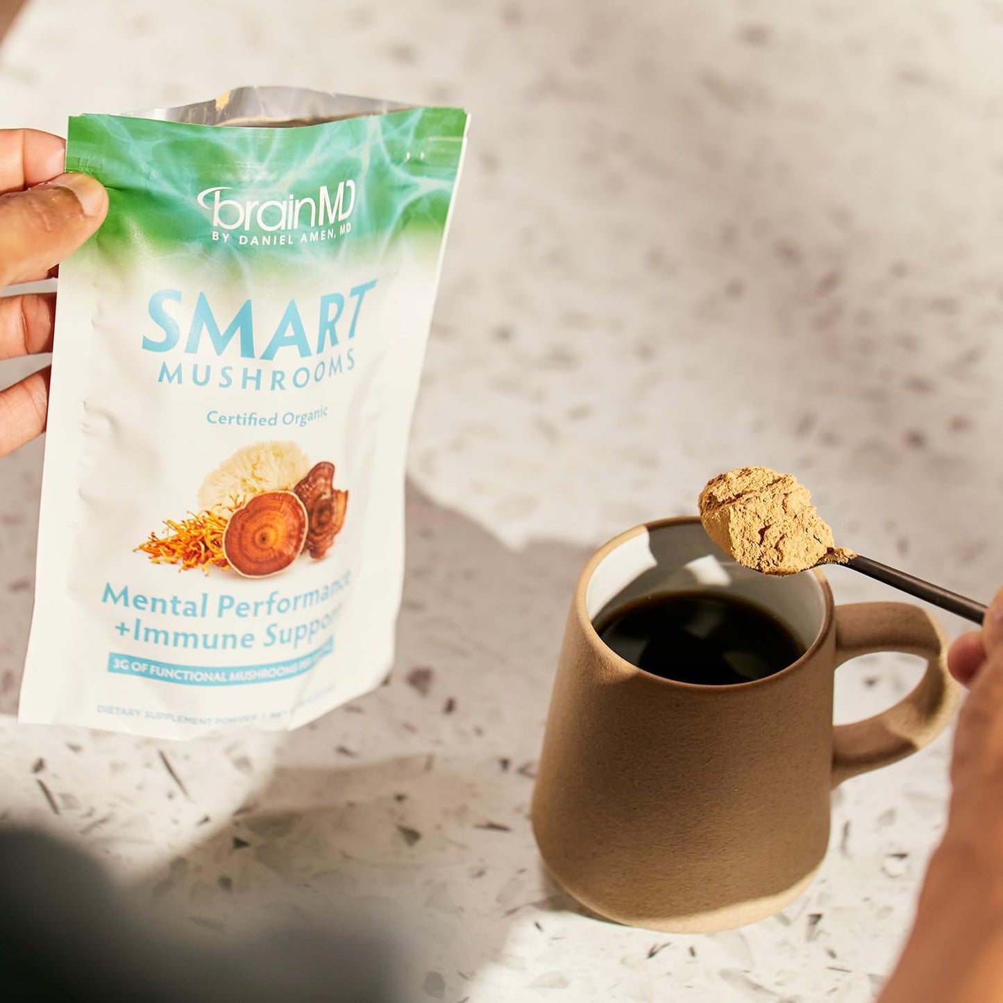 BRAINMD Dr Amen Smart Mushrooms - 3.2 oz - Mental Performance + Immune Support - Vegan, GMO Free, Gluten Free - 30 Servings