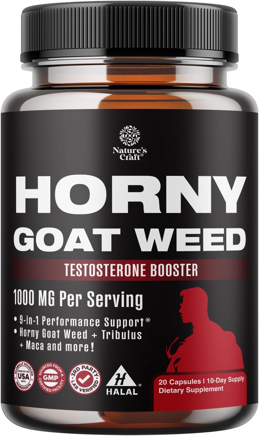 Horny Goat Weed for Male Enhancement - Testosterone Booster Supplement for Men - 1000mg per serving Complex with Tongkat Ali Saw Palmetto Extract & Panax Ginseng - Black Maca Root for Stamina & Energy Gsupps Australia