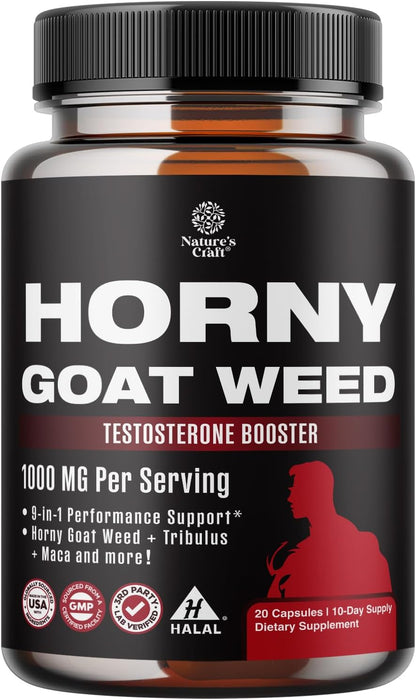 Horny Goat Weed for Male Enhancement - Testosterone Booster Supplement for Men - 1000mg per serving Complex with Tongkat Ali Saw Palmetto Extract & Panax Ginseng - Black Maca Root for Stamina & Energy Gsupps Australia