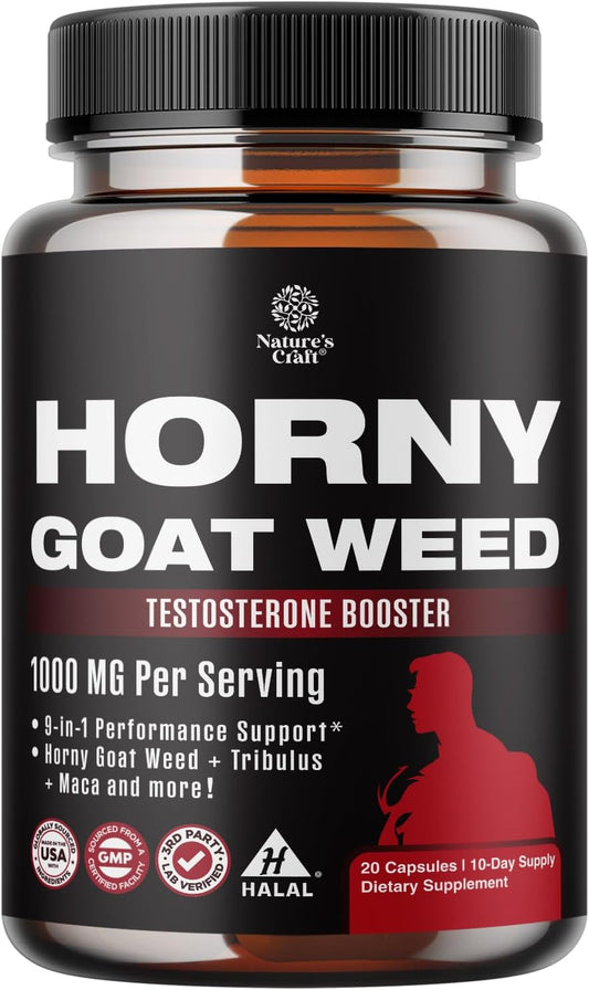 Horny Goat Weed for Male Enhancement - Testosterone Booster Supplement for Men - 1000mg per serving Complex with Tongkat Ali Saw Palmetto Extract & Panax Ginseng - Black Maca Root for Stamina & Energy Gsupps Australia