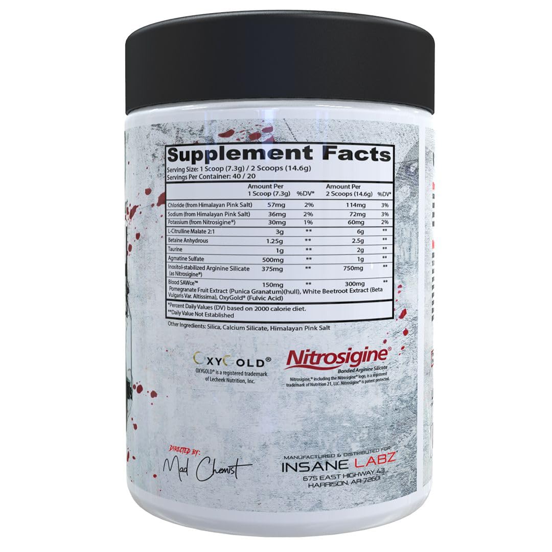 Insane Labz Saw® Bloodbath, Non-Stim Pump Pre Workout Powder with Nitrosigine®, OxyGold™, Agmatine Sulfate, L-Citrulline and Betainne Anhydrous, 40 Srvgs (Grape)