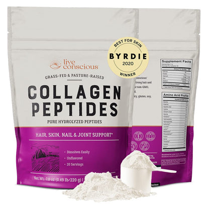 Live Conscious Collagen Powder Hydrolyzed Collagen Peptides Type I & III - Keto & Paleo Friendly - Unflavored - 20 Servings, 7.8 oz Live Conscious