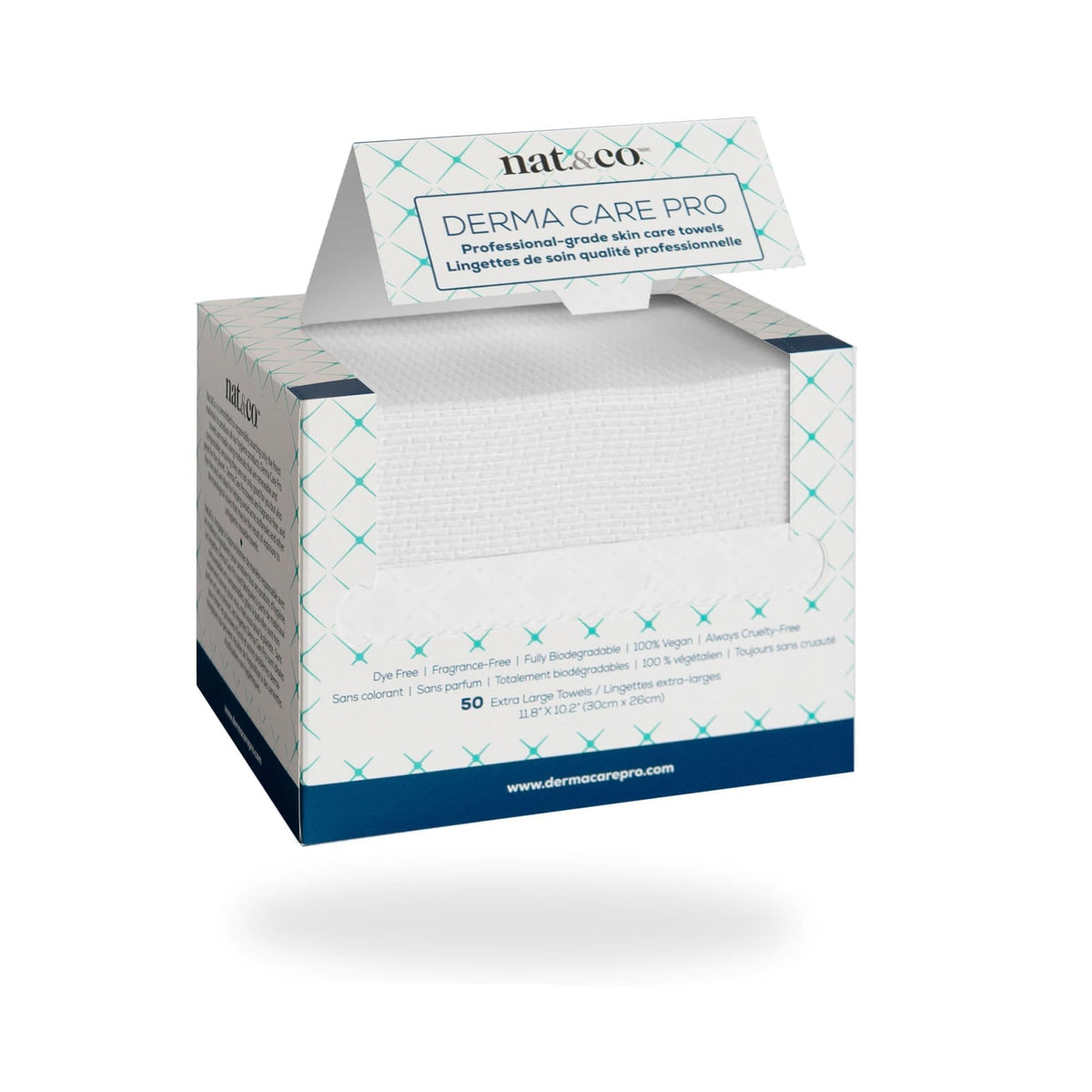 Nat.&Co. Derma Care Pro 100% USDA Biobased Material - Professional Grade Extra Large Face Towels - Bio-Based Towel, Makeup Remover Dry Wipes, Facial Wash Cloths for Sensitive and Clean Skin - 50 Count nat.&co.