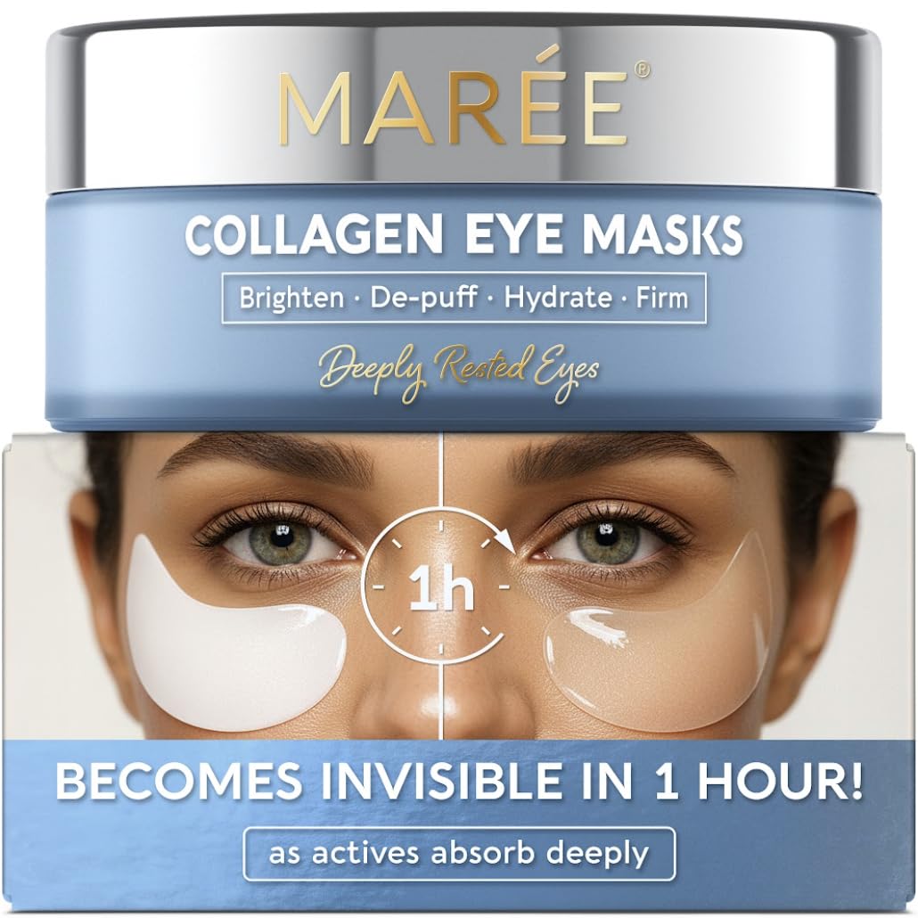 MAREE Invisible Under Eye Patches for Puffy Eyes and Dark Circles with Peptide Collagen, Caffeine & Retinol - Eye Masks for Women & Men for Undereye Bags & Puffiness Reducing - Parches para Ojeras MAREE