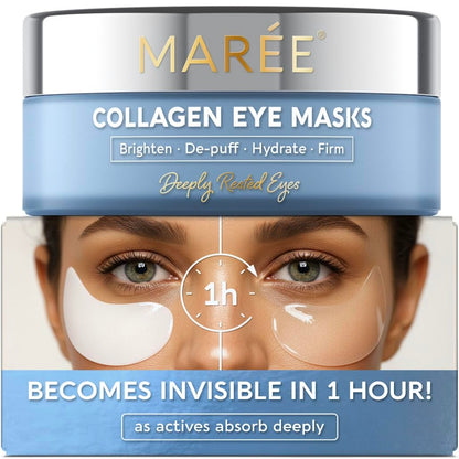 MAREE Invisible Under Eye Patches for Puffy Eyes and Dark Circles with Peptide Collagen, Caffeine & Retinol - Eye Masks for Women & Men for Undereye Bags & Puffiness Reducing - Parches para Ojeras MAREE