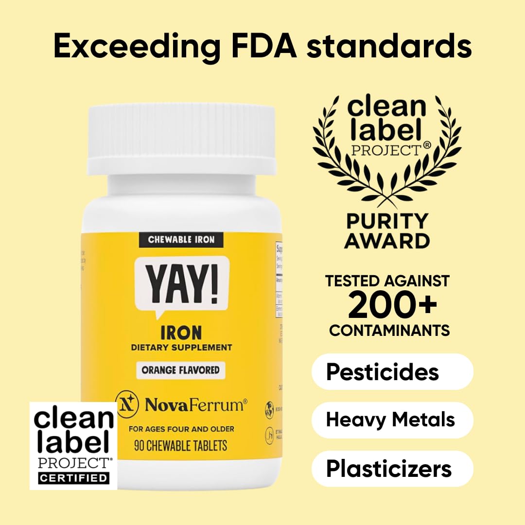 NovaFerrum Yay | Chewable Iron Supplement for Kids & Adults Ages 4 and Over | 18mg of Iron | 90 Servings | Sugar Free NovaFerrum
