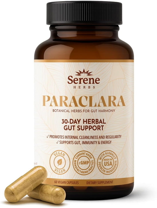Serene Herbs Paraclara Wormwood Black Walnut Hull Clove Supplement - Cleanse & Detox for Humans - Natural Gut Health Digestive Formula for Children & Adults - Supports Digestion & Energy - 60 Capsules
