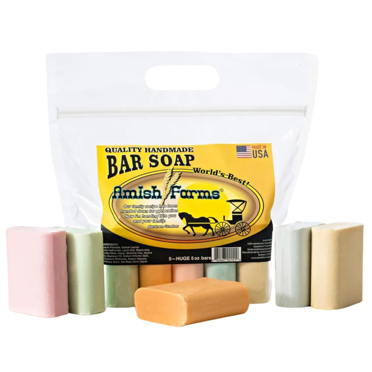 Amish Farms Natural Bar Soap Variety Pack, Moisturizing Soap Bars - 5 Bars Amish Farms