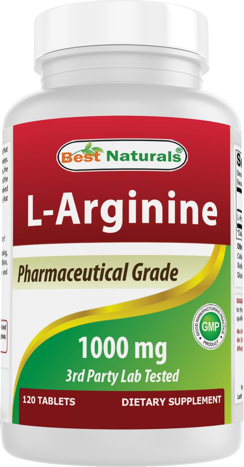 (New Improved Formula) Best Naturals L-Arginine 1000 mg 120 Tablets - Pharmaceutical Grade L Arginine Supplement Best Naturals