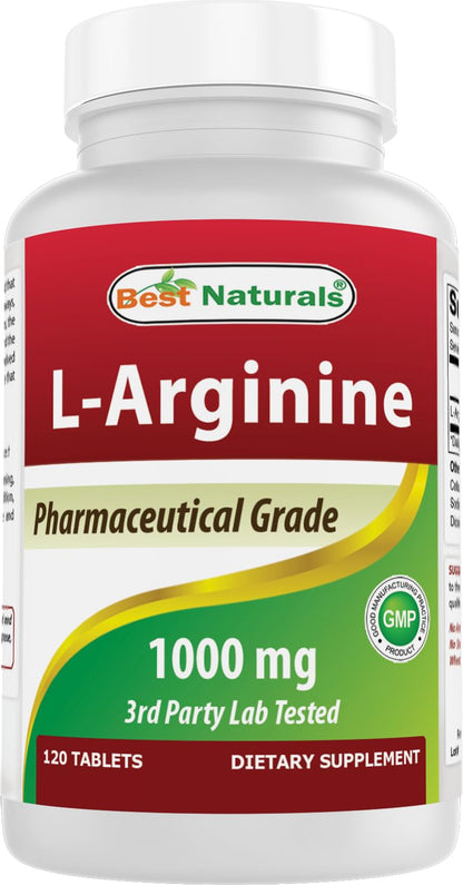 (New Improved Formula) Best Naturals L-Arginine 1000 mg 120 Tablets - Pharmaceutical Grade L Arginine Supplement Best Naturals