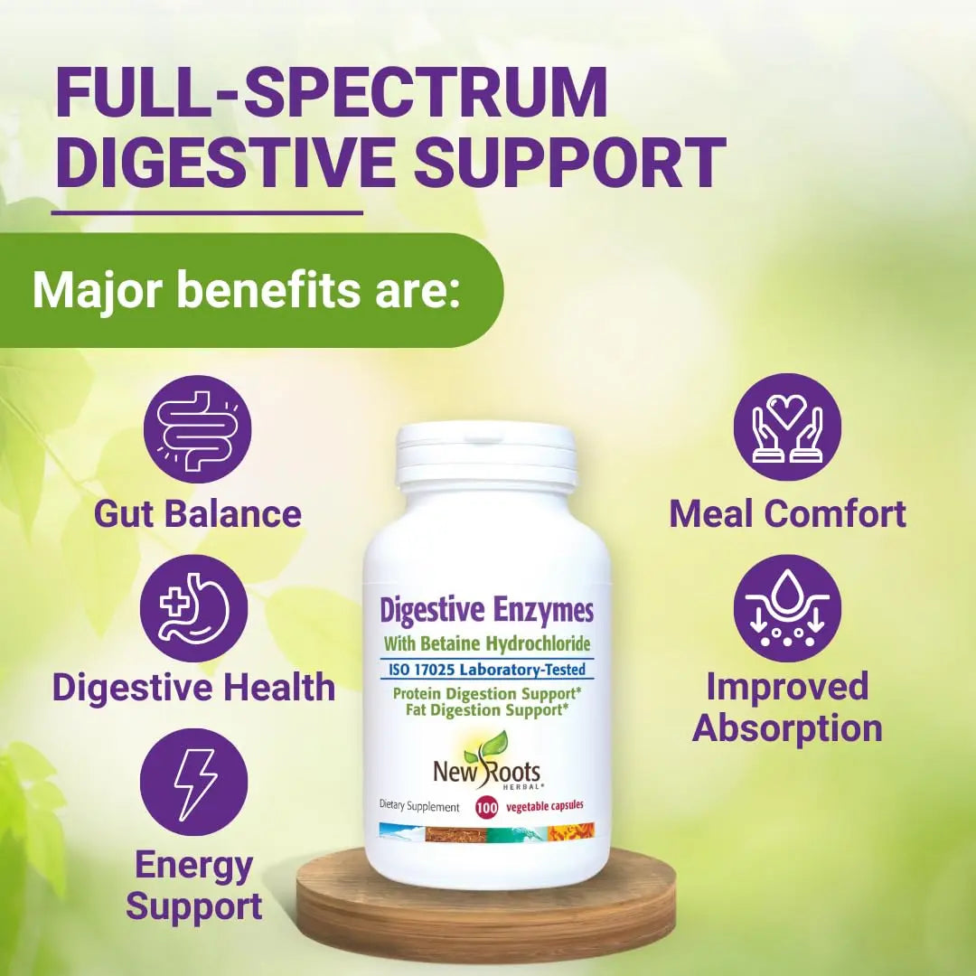 Digestive Enzymes with Ox Bile and Betaine HCl (100 Caps) Ox Bile Supplements for No Gallbladder with Papain & Pepsin A | Pancrease Cleanse & Detox NEW ROOTS HERBAL