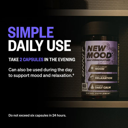 ONNIT New Mood Daily Stress Support Capsules, IGEN™ Non-GMO Tested, Sleep and Mood Support Supplement for Men and Women, Daily Stress Management Capsules, 30 Count