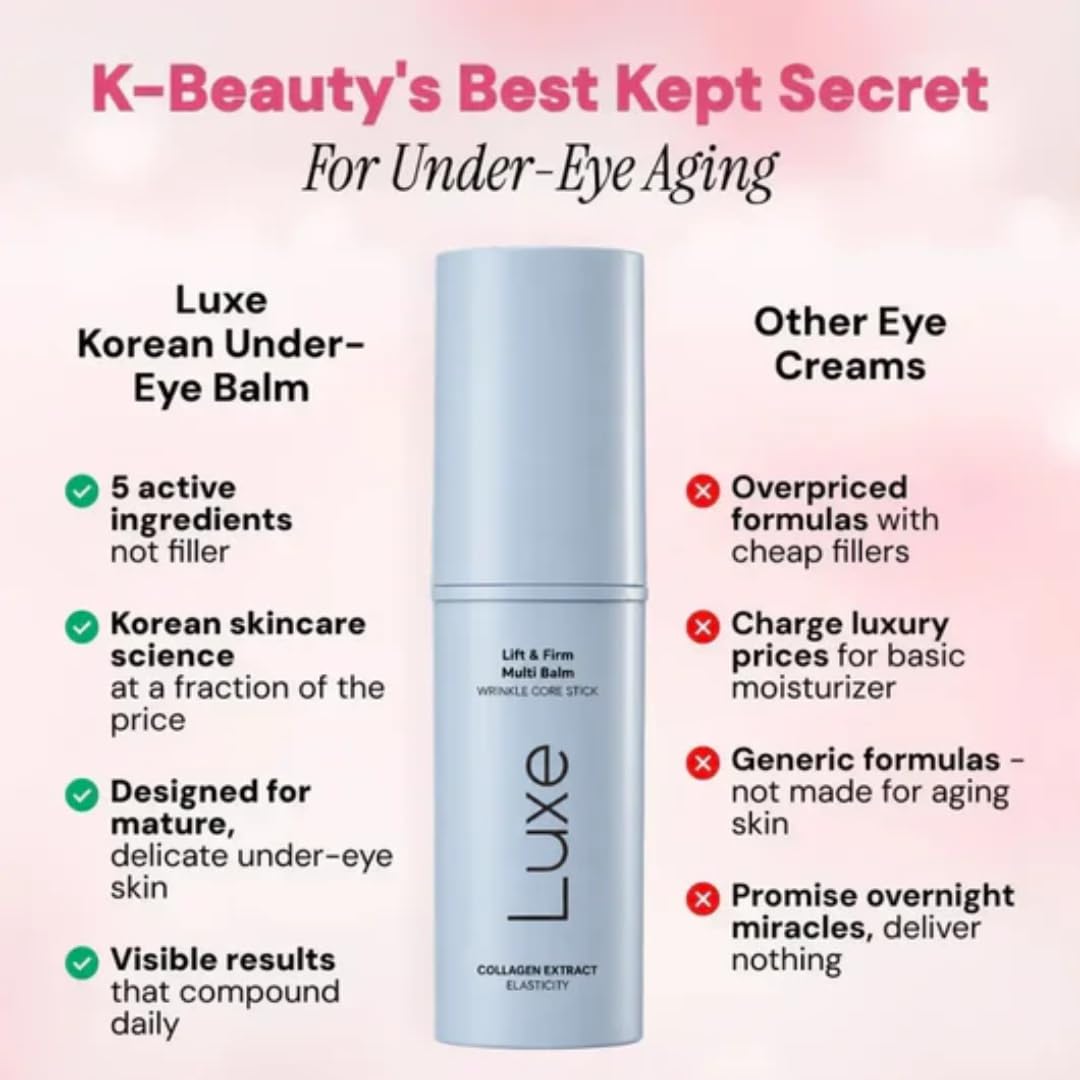 LUXE Korean Under Eye Balm – Lift & Firm 3-in-1 Multi Balm Stick, Hydrating, Smoothing, and Refreshing Eye Care for Dark Circles, Puffiness, and Fine Lines, with PDRN Collagen Extract LUXE