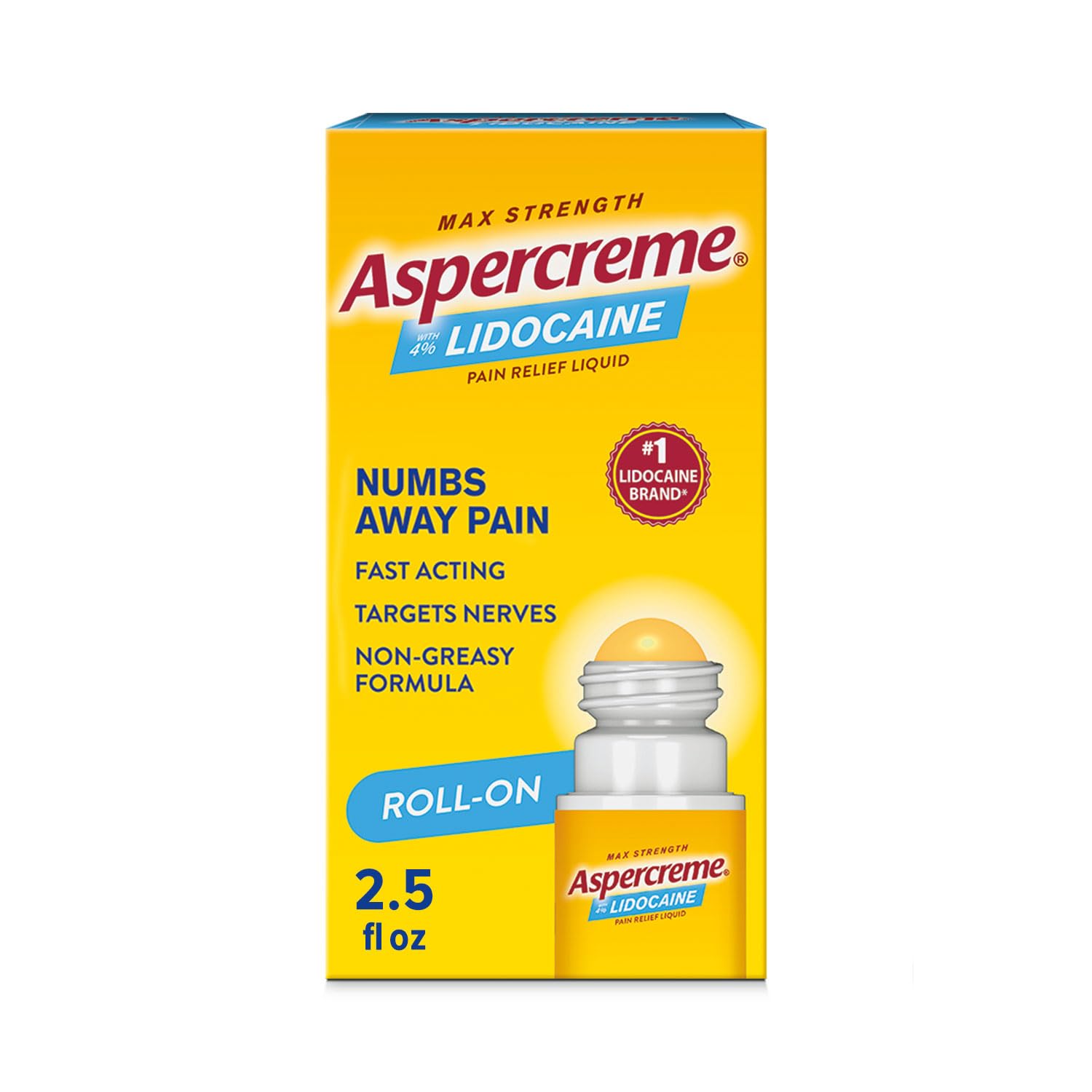 Aspercreme Odor Free Max Strength Lidocaine Pain Relief Liquid with Roll-On No Mess Applicator, 2.5 oz. Aspercreme buy australia supplements