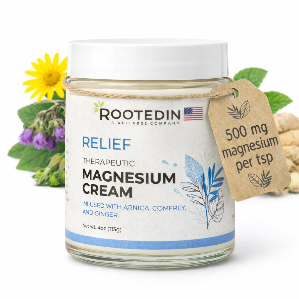Rooted In Relief Magnesium Cream – 500mg Magnesium Chloride per Teaspoon – Enriched with Arnica, Comfrey & Botanical Blend – Targeted Muscle Support & Topical Relaxation – 4 oz Glass Jar Rooted In buy australia supplements
