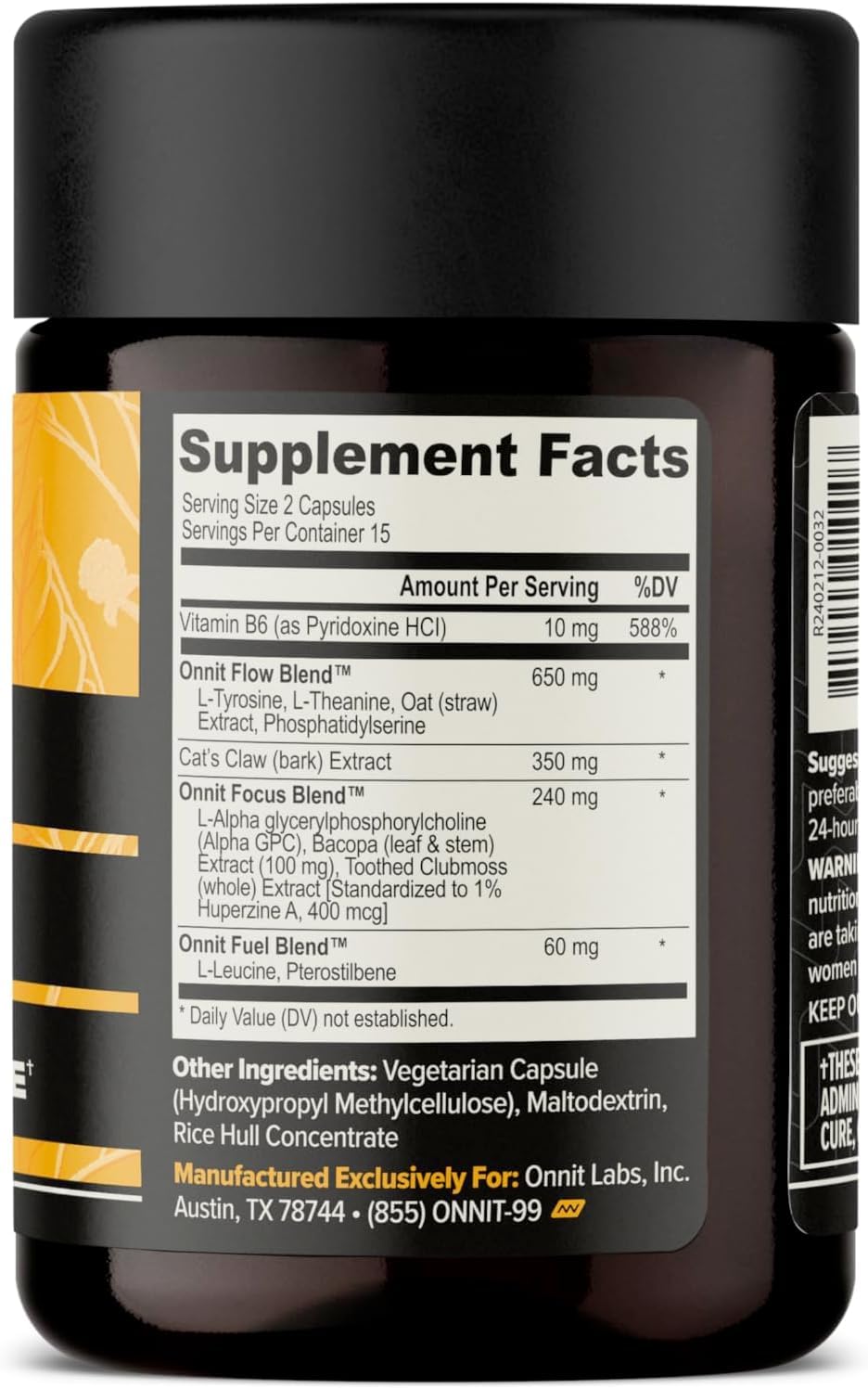 ONNIT Alpha Brain Nootropic Brain Supplement for Focus, Memory, Mental Clarity, Cognitive Support with L-Theanine and Vitamin B6, 30 Count Capsules ONNIT