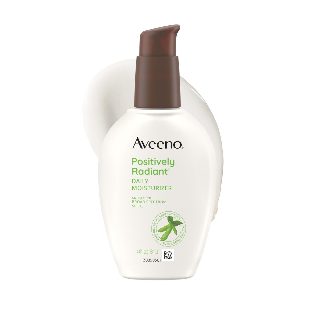Aveeno Positively Radiant Daily Face Moisturizer with SPF 15 Sunscreen, Hydrating Face Lotion with Soy Extract to Improve Skin Tone and Texture, Hypoallergenic Formula, Oil-Free, 4 Fl Oz Aveeno