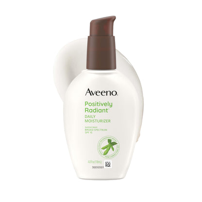 Aveeno Positively Radiant Daily Face Moisturizer with SPF 15 Sunscreen, Hydrating Face Lotion with Soy Extract to Improve Skin Tone and Texture, Hypoallergenic Formula, Oil-Free, 4 Fl Oz Aveeno