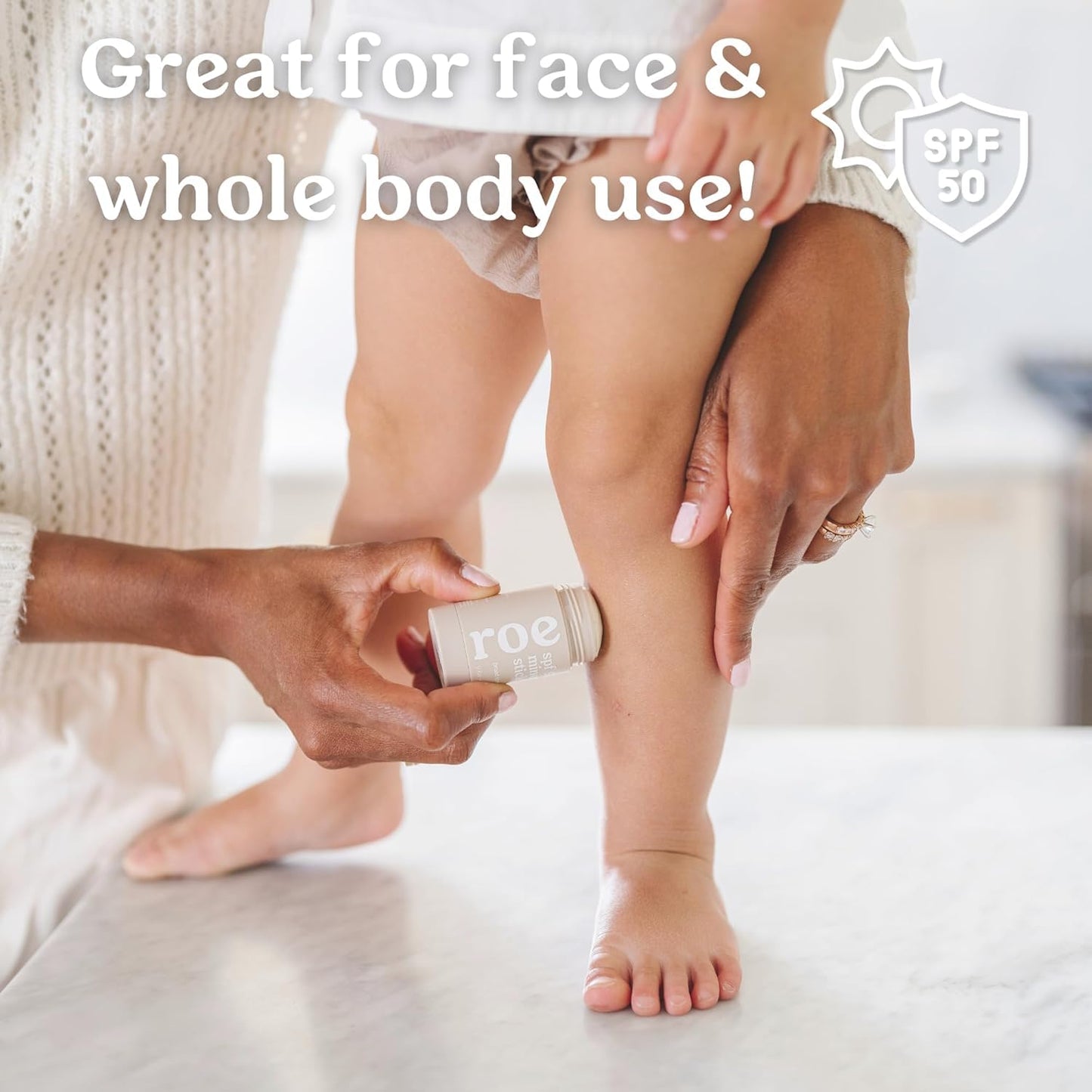 Roe Wellness- Mineral Sunscreen Stick SPF 50 Reef Safe Roll-On Clean Ingredients Zinc Oxide Sun Protection | Face & Body UVA & UVB | Great For Kids, Toddlers, Newborns & Adults