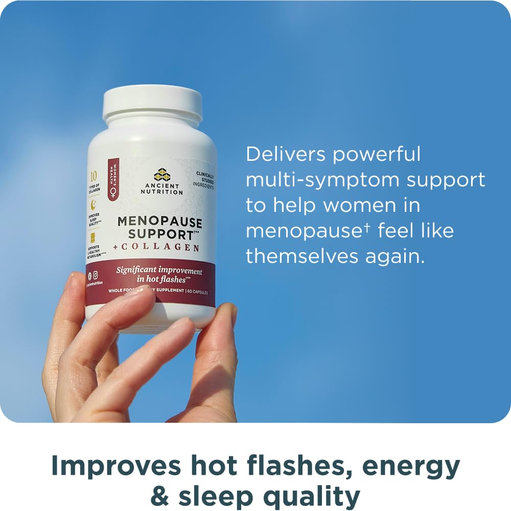 Ancient Nutrition Menopause Support + Collagen Supplement, Hydrolyzed Collagen Peptides, Key Clinically Validated Superfoods, Significant Improvement in Hot Flashes and Sleep Quality, 60 Capsules Ancient Nutrition buy australia supplements