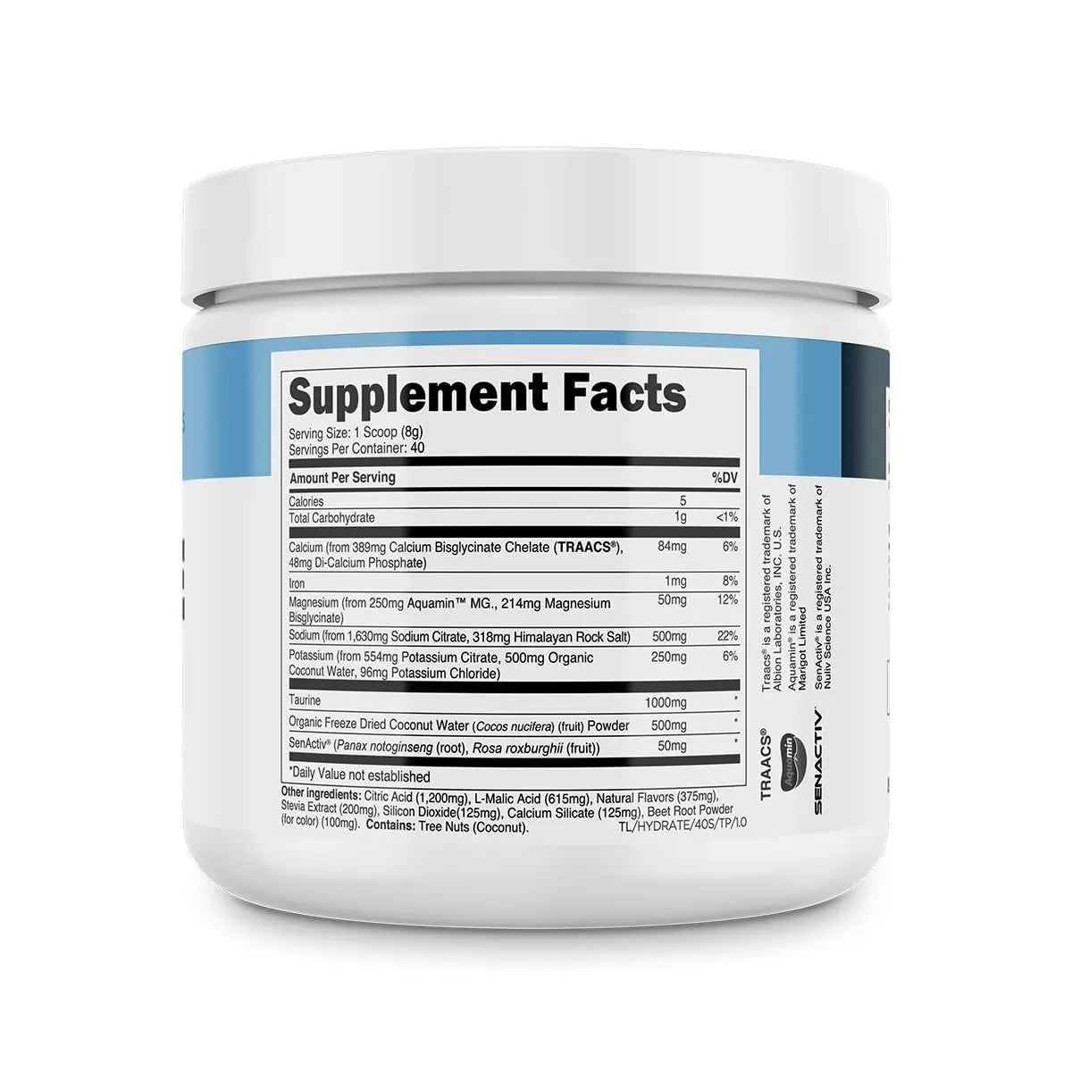 Transparent Labs Hydrate Naturally Sweetened Electrolytes Powder - Hydration Powder Electrolytes with Coconut Water, Calcium, Taurine, & Potassium Transparent Labs