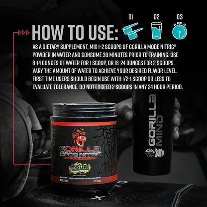 Gorilla Mode Nitric Upgraded Stimulant Free Pre-Workout – Best Tasting and Most Effective Stimulant Free Pre-Workout/Massive Pumps · Vasodilation · Power / 776 Grams (Cherry Blackout)