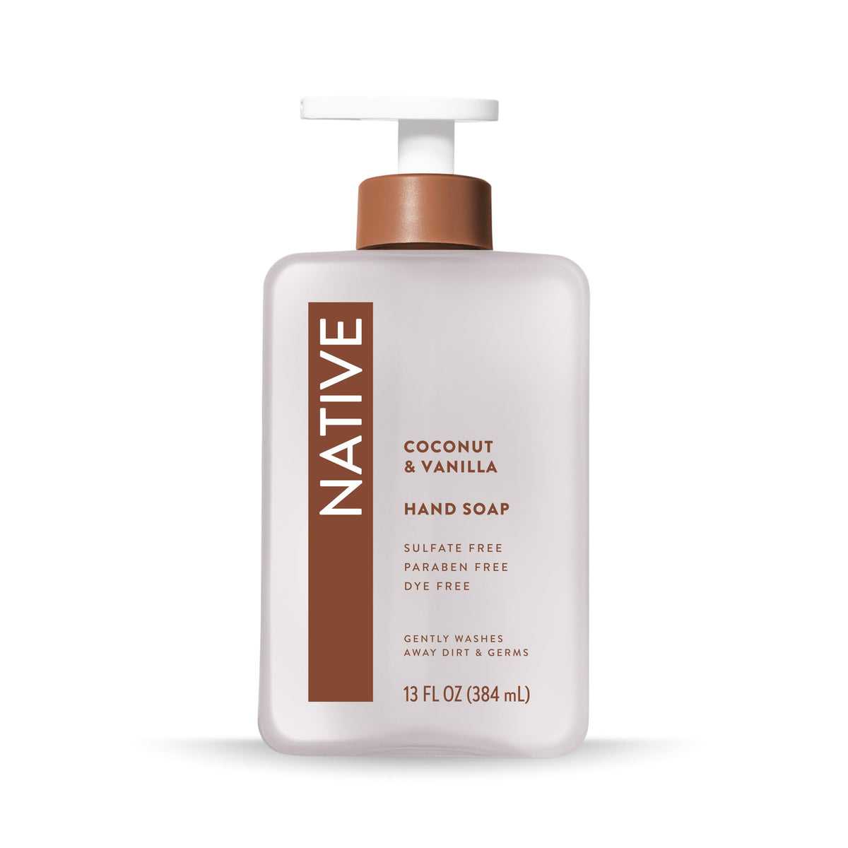Native Liquid Hand Soap, Coconut & Vanilla Scent, Non-Drying Formula for Soft, Smooth Hands, Made with Plant-Based Cleansers, Sulfate & Paraben Free, 13 oz Bottle Native