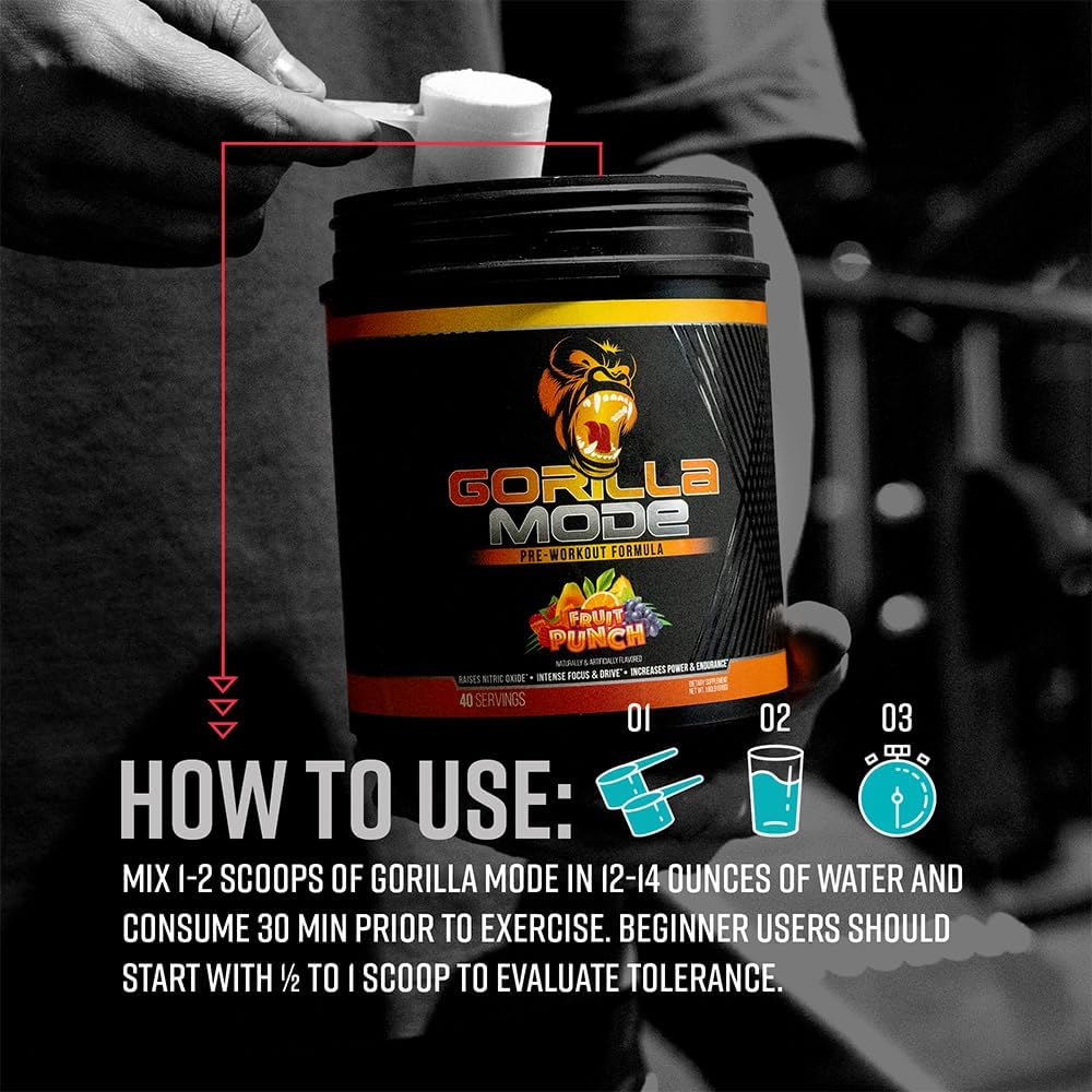 Gorilla Mode Pre Workout & Gorilla Mode Nitric Upgraded Stimulant - Best Tasting & Most Effective Stimulant Free Pre-Workout | Massive Pump | Laser Focus Energy Power (Cherry Blackout)