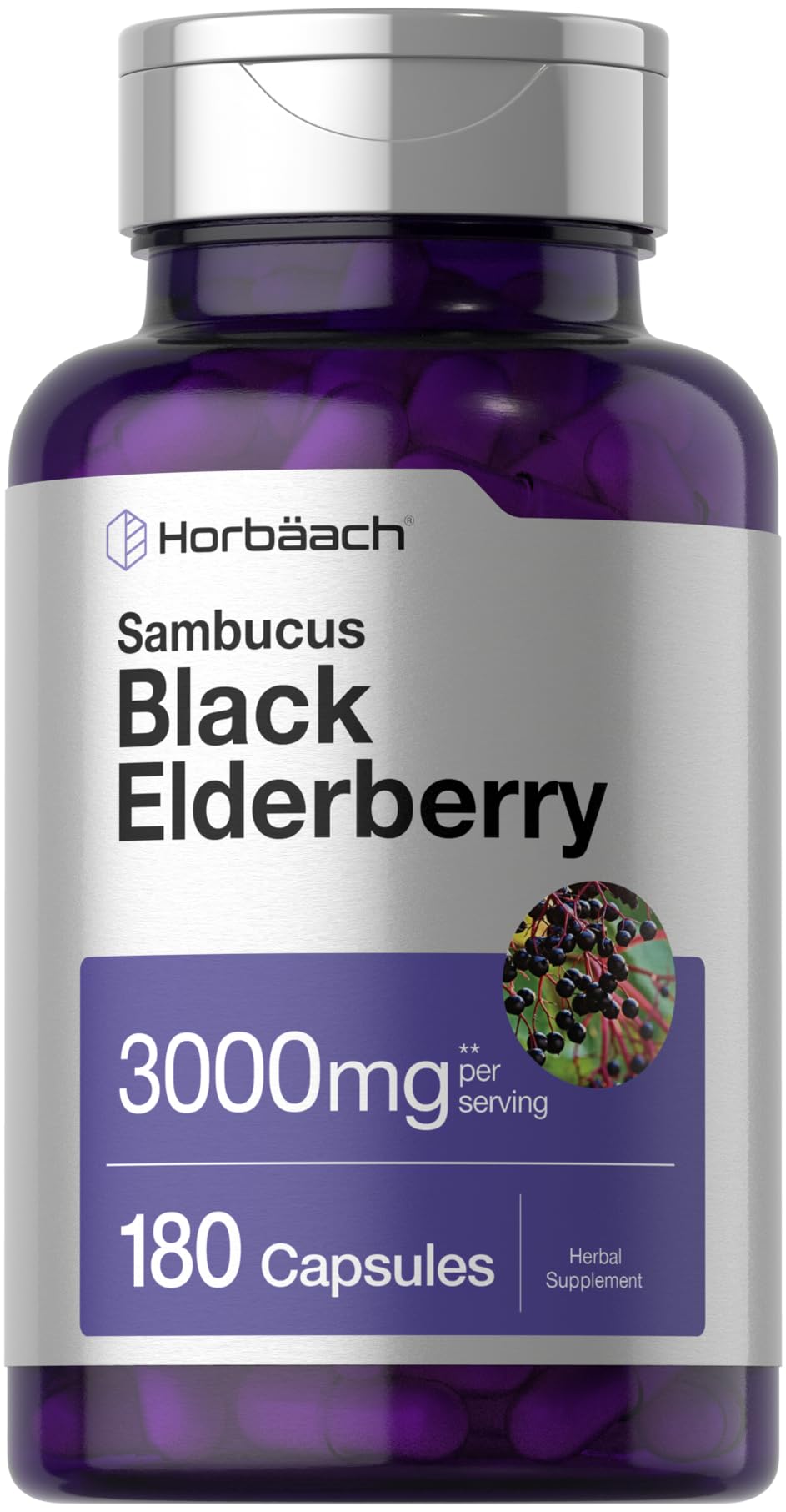 Horbäach Black Elderberry | 180 Count | Non-GMO, Gluten Free | Sambucus Extract Supplement Horbäach