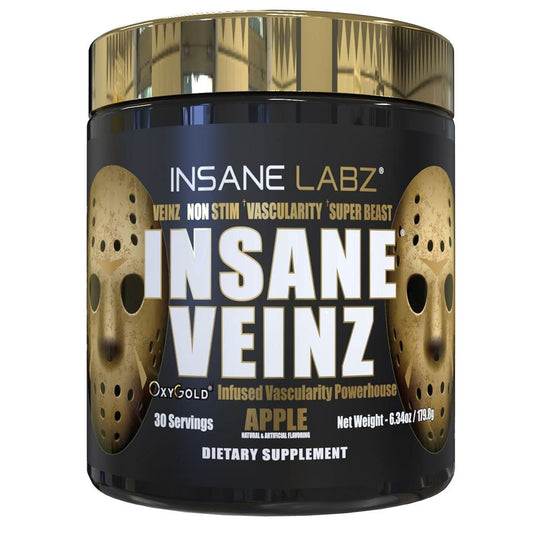 Insane Labz Insane Veinz Gold, Nitric Oxide Non Stimulant pre Workout Powder, Loaded with Hydromax, Nitrosigine, Increases Vascularity and Blood Flow, 30 Srvgs, Grape