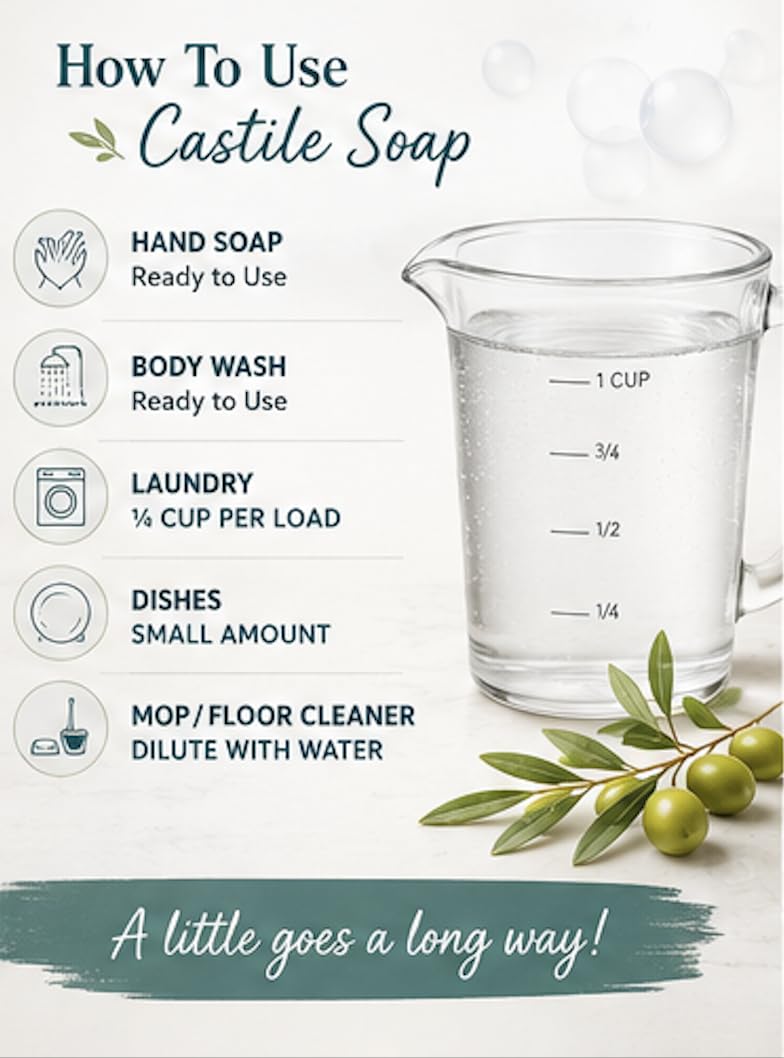 WEBE Naturals Pure Unscented Castile Soap Refill, 64 Oz WEBE