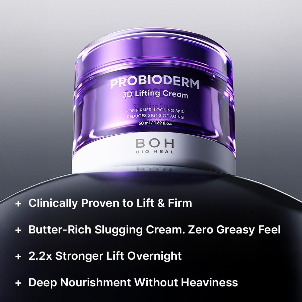 [Cardi B's Pick] BIO HEAL BOH Probioderm 3D Lifting Cream 1.69 fl oz - Advanced Korean Facial Night Cream with 17-Peptide Complex & Probioderm for Face & Neck, Butter-Rich Texture for Perfect Slugging BIOHEAL BOH
