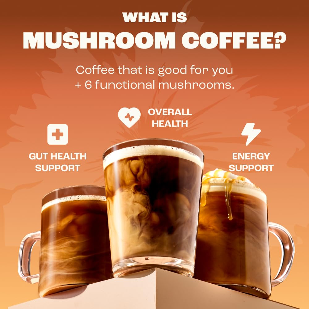 RYZE SUPERFOODS Mushroom Medium Roast Coffee USDA Organic with 6 Adaptogenic Mushrooms, USA Grown Instant Coffee for Better Energy RYZE SUPERFOODS