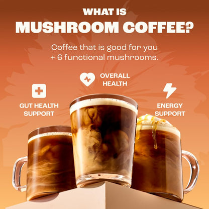 RYZE SUPERFOODS Mushroom Medium Roast Coffee USDA Organic with 6 Adaptogenic Mushrooms, USA Grown Instant Coffee for Better Energy RYZE SUPERFOODS