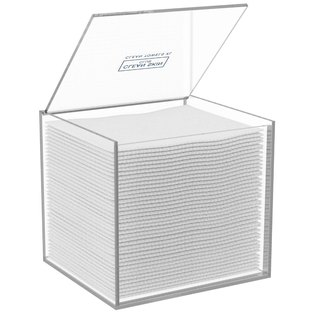 CLEAN SKIN CLUB Clear Acrylic Box for Clean Towels XL (NOT Included), Container For 50 Disposable Clean Towels XL, Face Towelettes Bathroom Counter Storage, Bin for Cleansing Facial Dry Wipes CLEAN SKIN CLUB