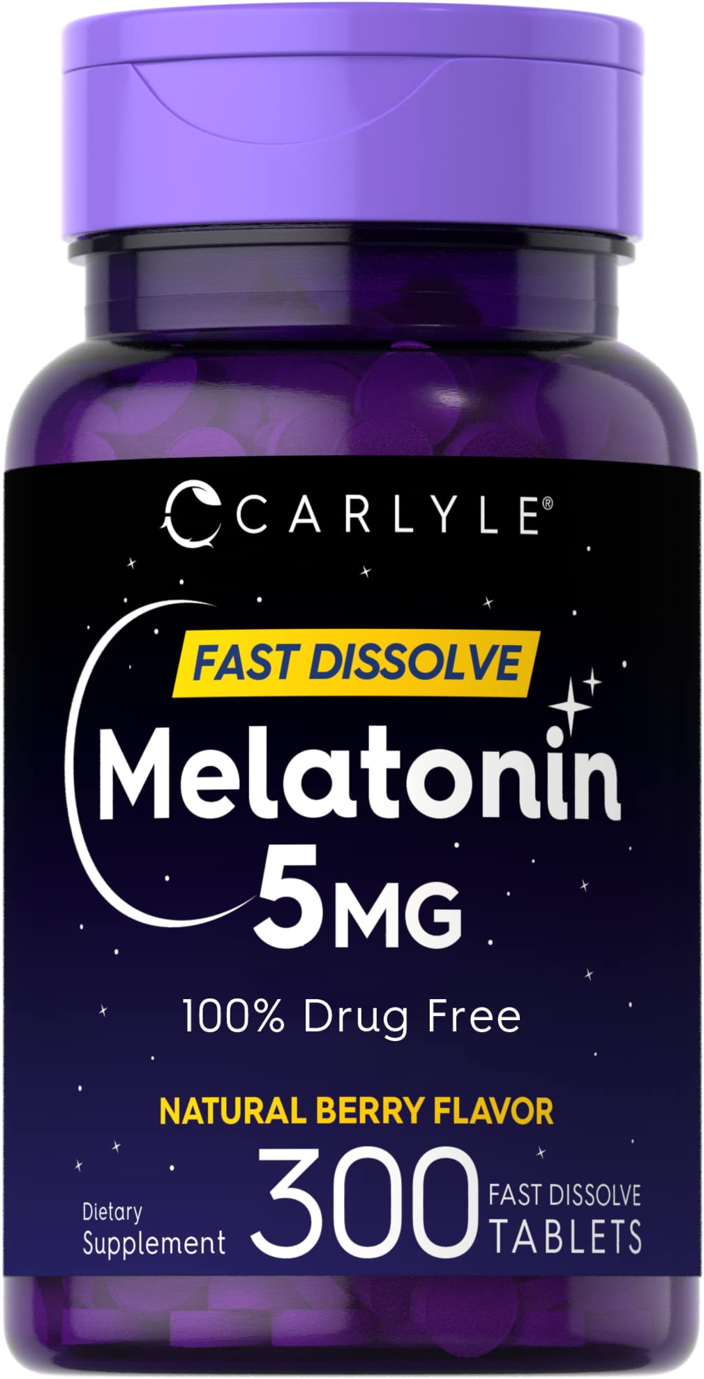 Carlyle Melatonin 5 mg Fast Dissolve 300 Tablets | Berry Flavor | Vegetarian, Non-GMO Supplement Carlyle