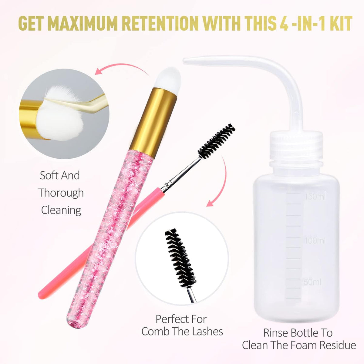 EMEDA Lash Shampoo Kit, 100ml Gentle Foam Lash Cleanser, Oil-Free Cleaning EMEDA