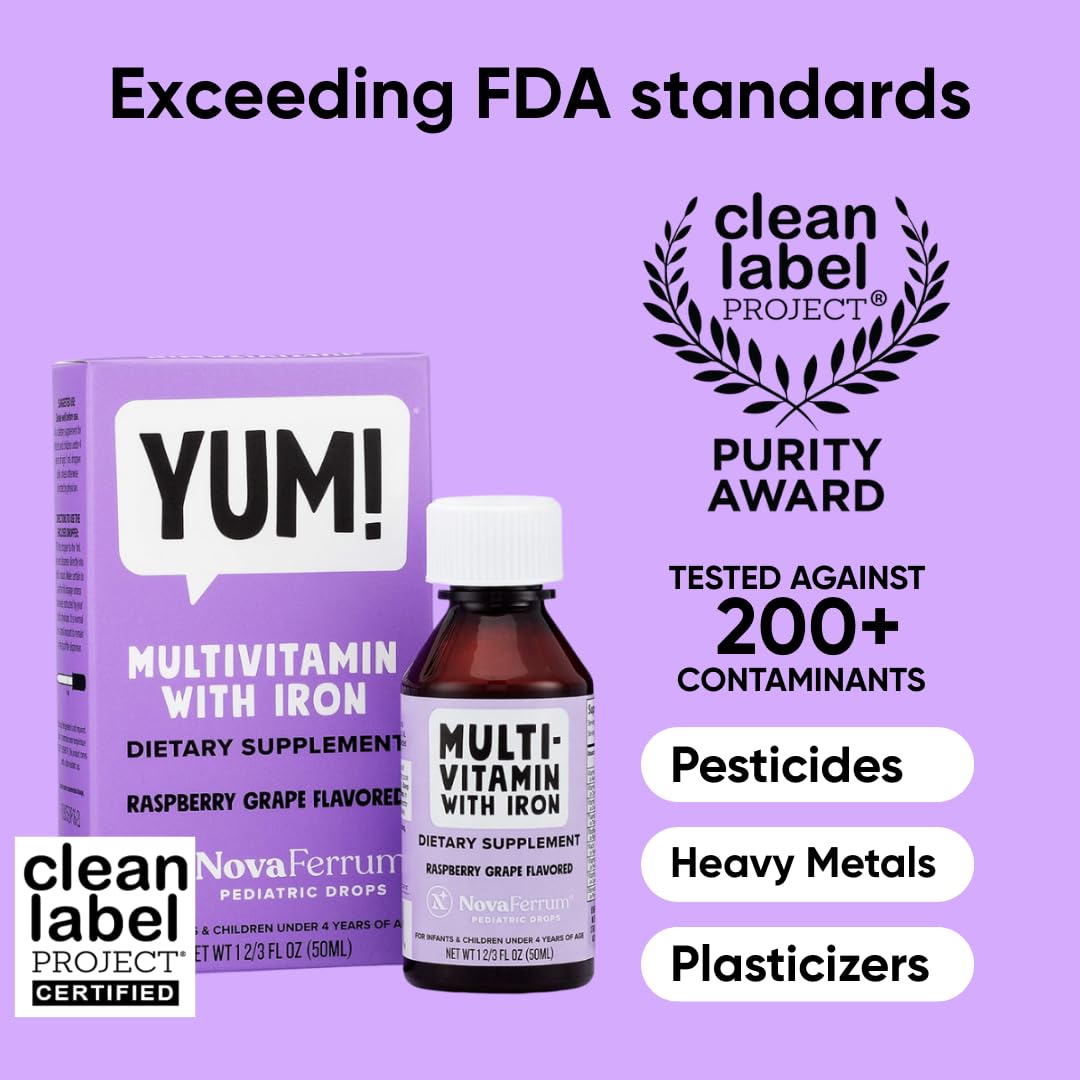 NovaFerrum Yum | Multivitamin with Iron for Infants, Toddlers & Kids Ages 4 & Under | Immune Support | Gluten Free Certified NovaFerrum