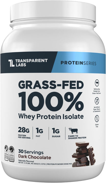Transparent Labs Grass-Fed Whey Protein Isolate - Naturally Flavored, Gluten Free Whey Protein Powder with 28g of Protein per Serving & 9 Amino Acids - 30 Servings, French Vanilla