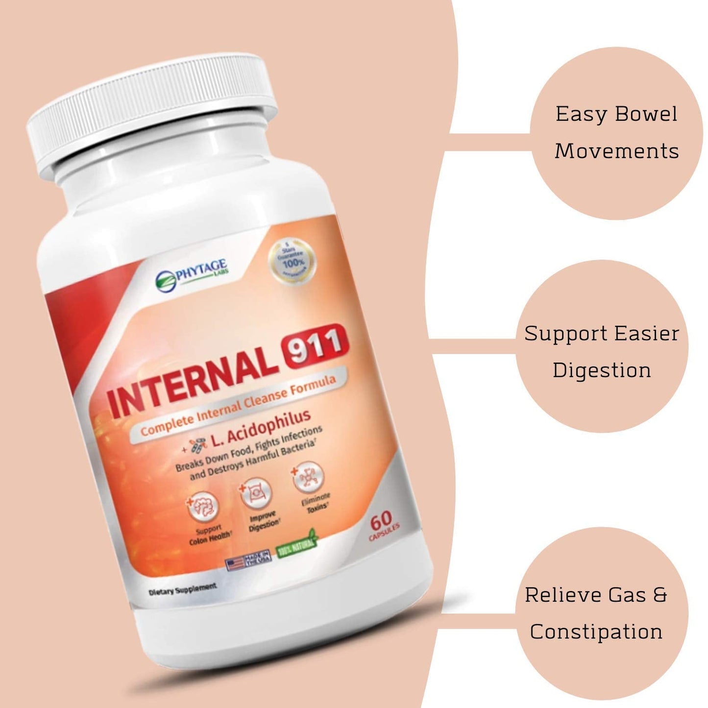 Phytage Labs Internal 911 Colon Cleanse Detox Supplement - Natural Laxative Cleanser Removes Toxins for Better Digestion and Radiant Skin - 60 Capsules Phytage Labs