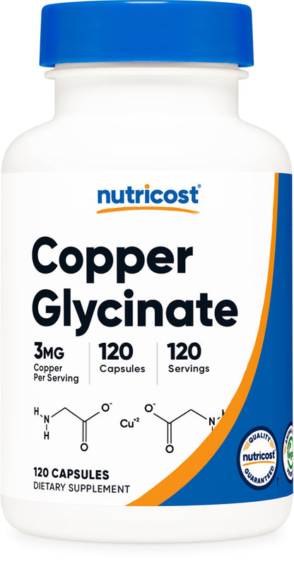 Nutricost Copper Glycinate Capsules (120 Capsules, 3MG Copper per Serving) - Non GMO, Vegan Nutricost