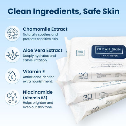 Clean Skin Club Clean Wipes, XL Makeup Remover Face Wipes, Textured Cleansing Facial Wipes for Sensitive Skin, Hypoallergenic, Fragrance-Free, Vegan, 40% Bigger, 30 Count CLEAN SKIN CLUB