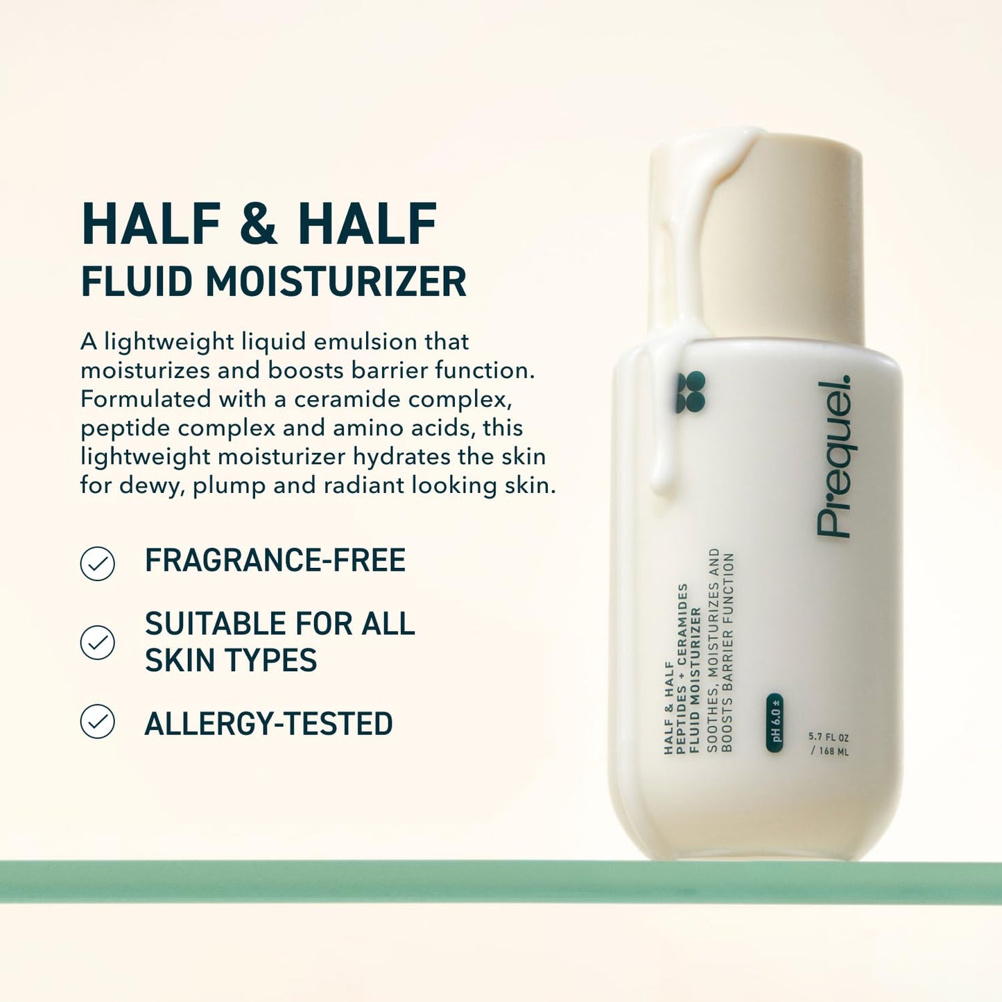 Prequel Skin Half and Half Fluid Moisturizer Face Cream. Lightweight Ceramide Peptide Lotion for All Skin Types Prequel