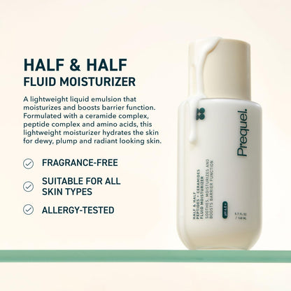 Prequel Skin Half and Half Fluid Moisturizer Face Cream. Lightweight Ceramide Peptide Lotion for All Skin Types Prequel