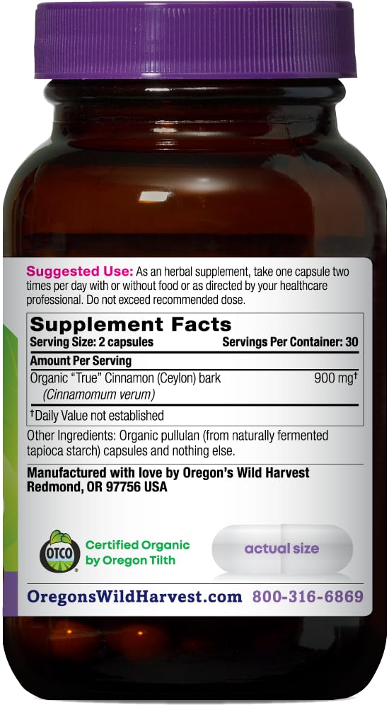 Oregon's Wild Harvest Organic True Cinnamon Ceylon 120 Count Vegan Capsules Gsupps Australia