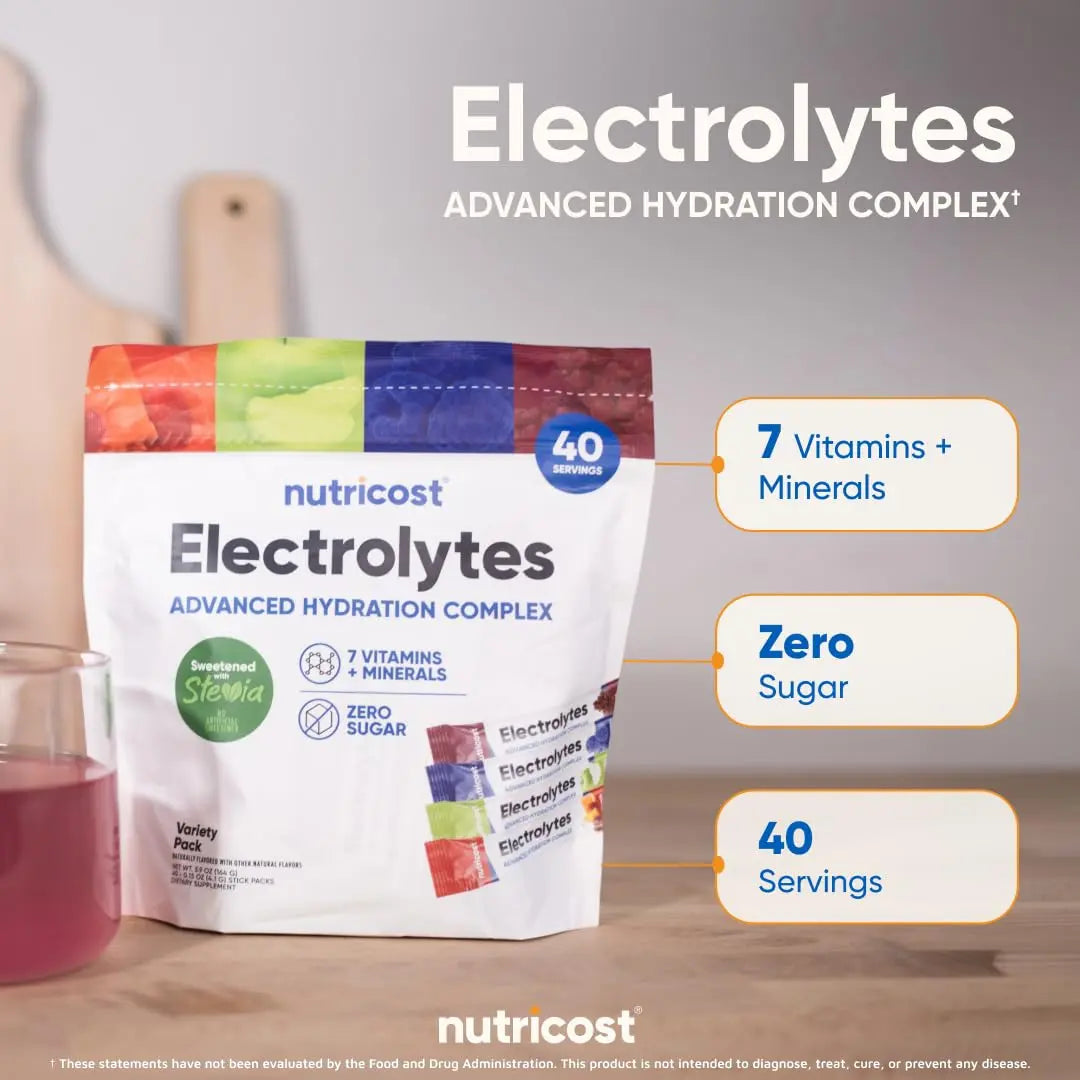 Nutricost Electrolytes Complex, Variety Pack Flavored, 40 Stickpacks - Advanced Hydration Complex Nutricost