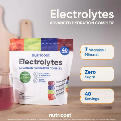 Nutricost Electrolytes Complex, Variety Pack Flavored, 40 Stickpacks - Advanced Hydration Complex Nutricost