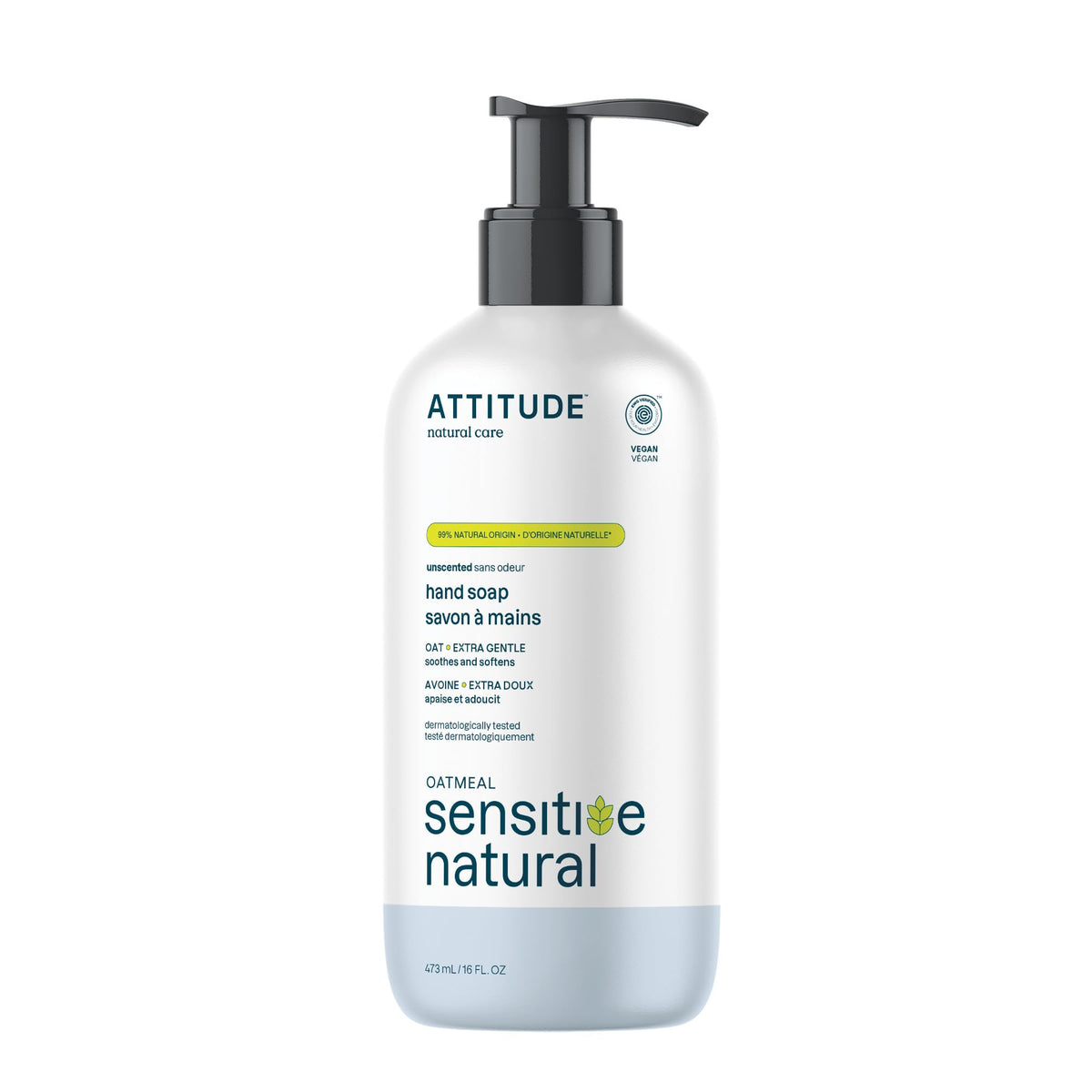 ATTITUDE Gentle Hand Soap for Sensitive Skin, Oat, Unscented, 16 oz BIO SPECTRA ATTITUDE