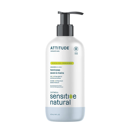 ATTITUDE Gentle Hand Soap for Sensitive Skin, Oat, Unscented, 16 oz BIO SPECTRA ATTITUDE